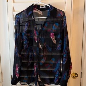Express Black Sheer Feather Print Shirt